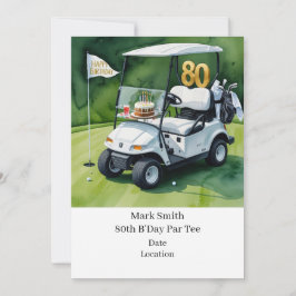 Invitación Golf 80 cumpleaños con carrito de golf al poner ve