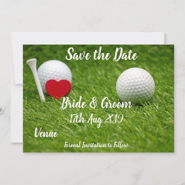 Invitación Golf Ahorra la fecha para boda con amor y pelota (Anverso)