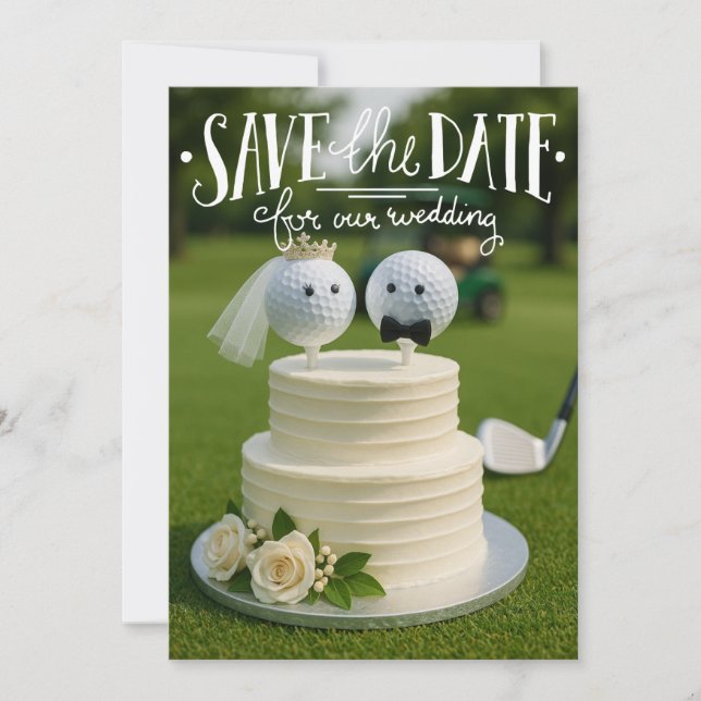 Invitación Golf ahorra la fecha para nuestro boda con bolas d (Anverso)