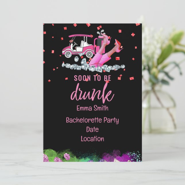Invitación Golf Bachelorette Party mujer golfista Tema rosa (Anverso de pie)