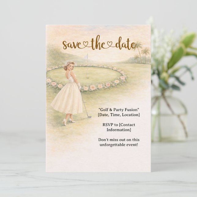 Invitación Golf Bachelorette woman golfer is golfing (Anverso de pie)