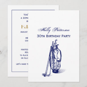 Invitación Golf Bag Clubes de golf Blue 30th Birthday Fiesta