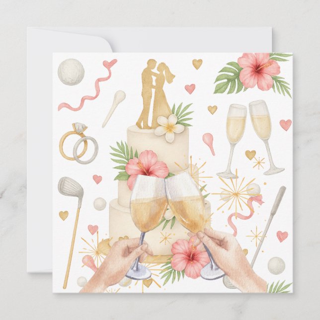 Invitación Golf Boda de temática hawaiana para golfista (Anverso)