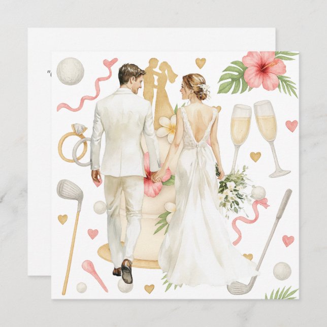 Invitación Golf Boda de temática hawaiana para golfista (Anverso / Reverso)