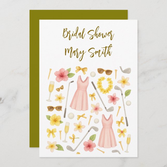 Invitación Golf Boda de temática hawaiana para golfista Lover (Anverso / Reverso)