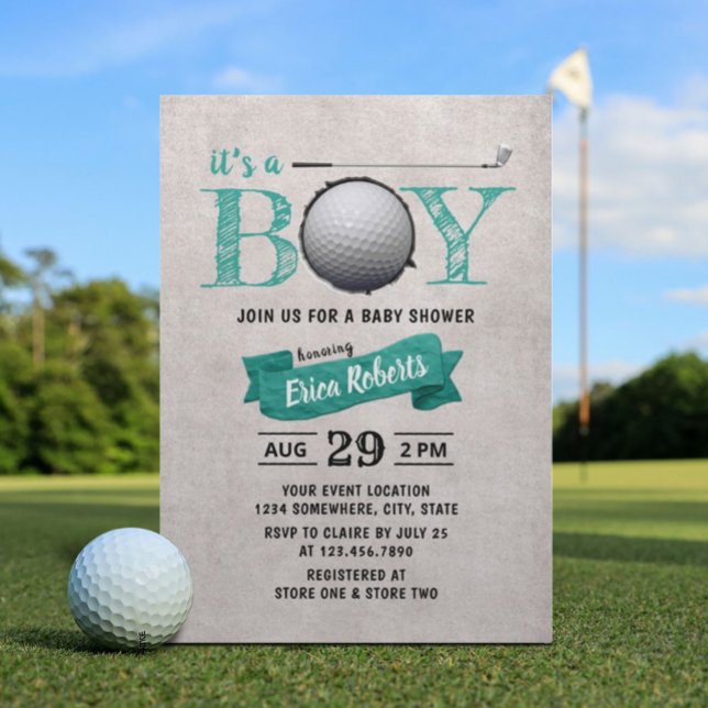 Invitación Golf Boy Baby Shower Sport Tema Verde azulado (Subido por el creador)