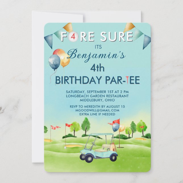 Invitación Golf Boy Cuarto 4º Cumpleaños Par-Tee   (Anverso)