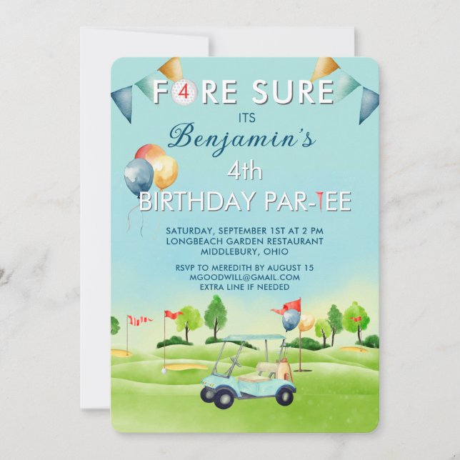 Invitación Golf Boy Cuarto 4º Cumpleaños Par-Tee   (Anverso)