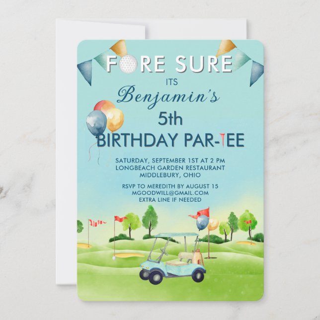 Invitación Golf Boy cumpleaños 5º Par-Tee   (Anverso)