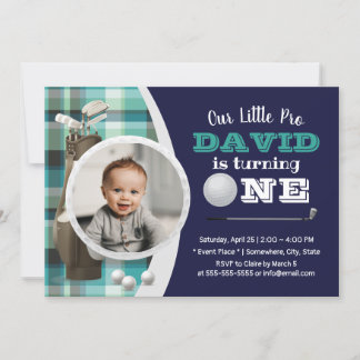 Invitación Golf Boy Future Golfer Navy Photo 1er cumpleaños