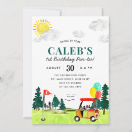 Invitación Golf Boy Golfing Swing By Fore a Par-tee Birday