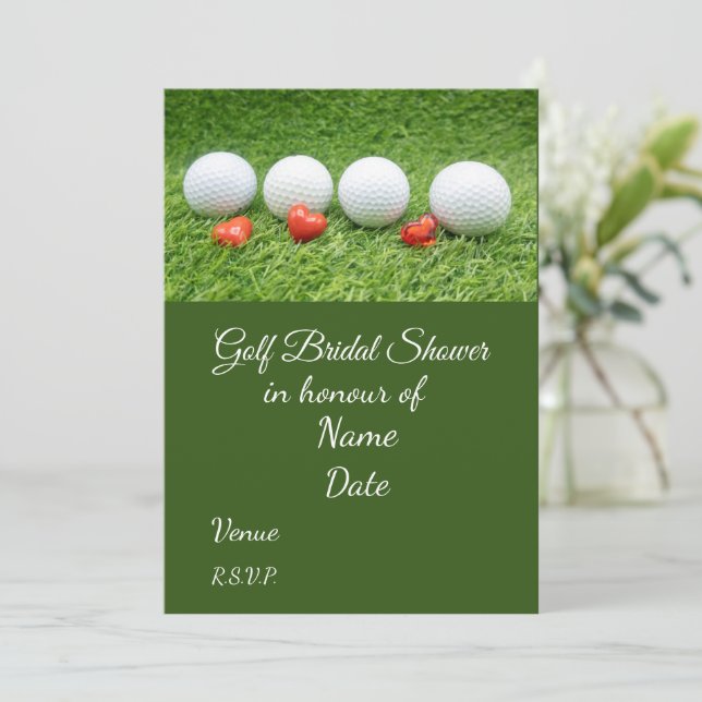 Invitación Golf Bridal Shower con bola de golf Salve la fecha (Anverso de pie)