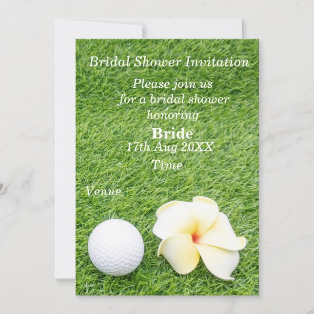 Invitación Golf Bridal Shower con bola y flor en verde I (Anverso)