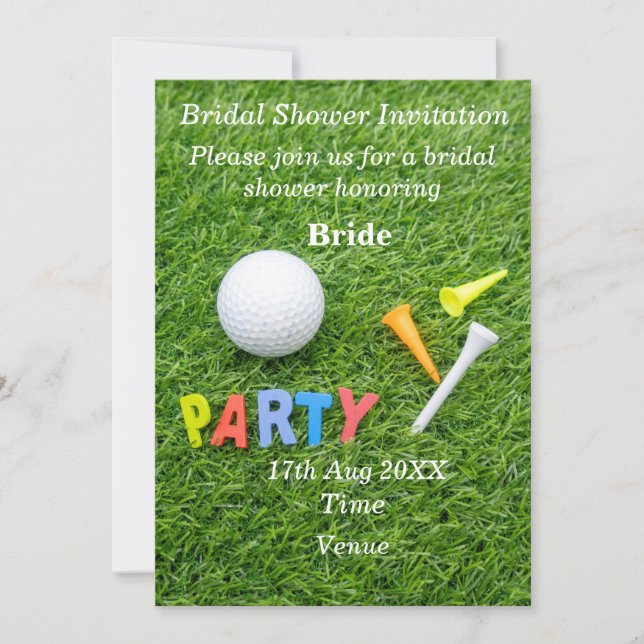 Invitación Golf Bridal Shower con bola y tac en verde (Anverso)