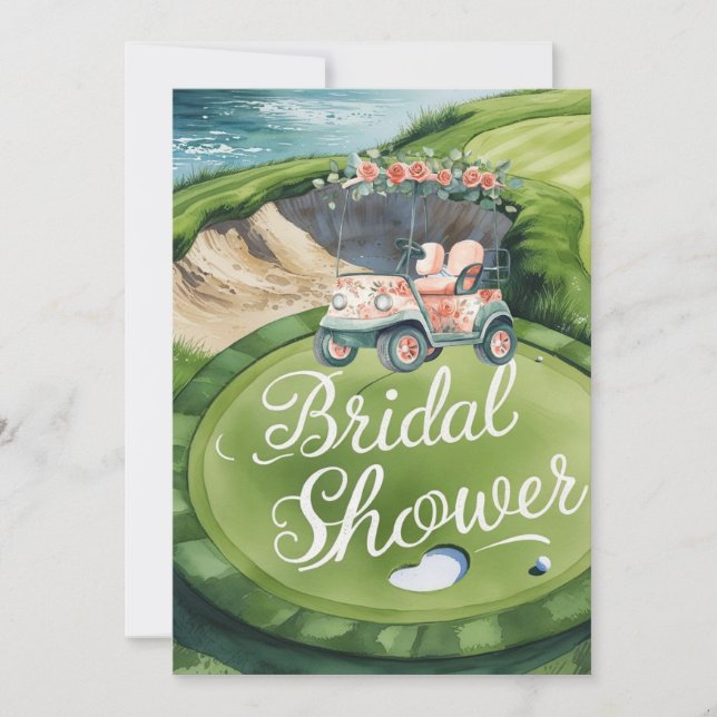 Invitación Golf Bridal Shower con carrito de golf para Bride  (Anverso)