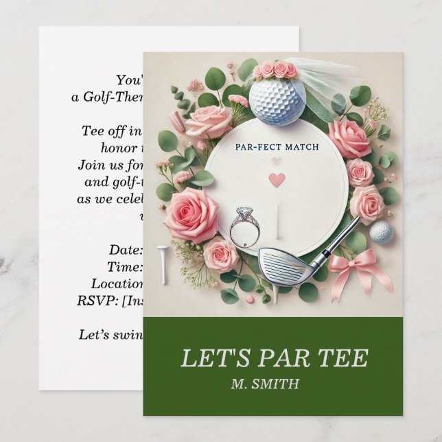 Invitación Golf Bridal Shower temática con bola de golf (Anverso / Reverso)