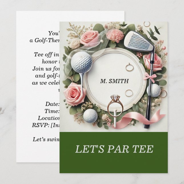 Invitación Golf Bridal Shower temática con bola de golf (Anverso / Reverso)