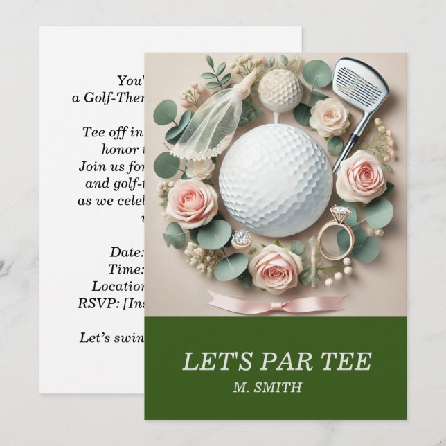 Invitación Golf Bridal Shower temática con bola de golf (Anverso / Reverso)