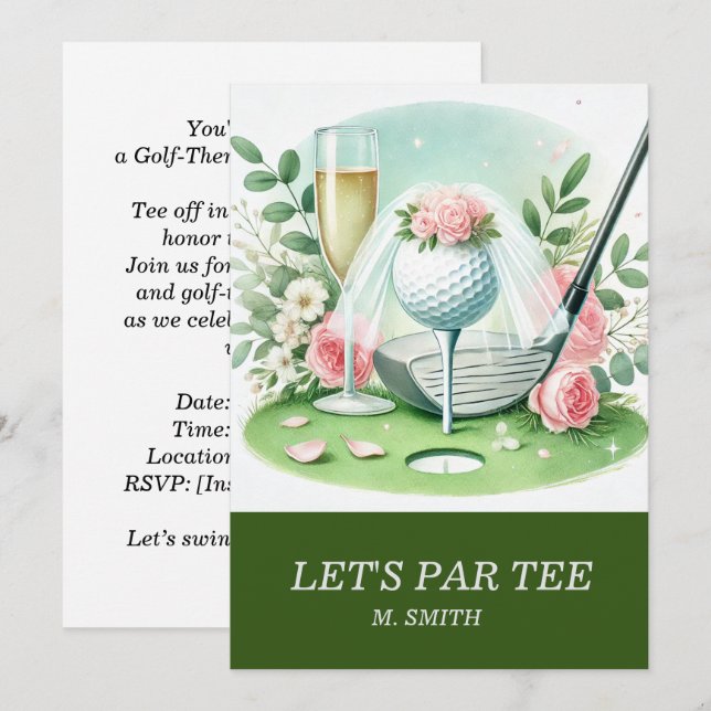 Invitación Golf Bridal Shower temática con bola de golf (Anverso / Reverso)