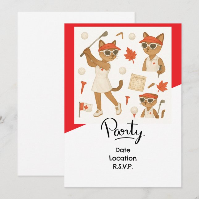 Invitación Golf Canada Day Golf Gear para los amantes del gat (Anverso / Reverso)