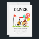 Invitación Golf Cart Ball Bag Balloon Kids Golfer Cumpleaños<br><div class="desc">Círculo de golf moderno Bolsa de bolas de globo Niños Invitación al cumpleaños de golfer</div>