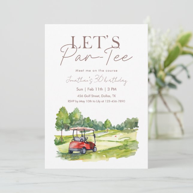 Invitación Golf Cart Birthday Party Meet Me on the Course (Anverso de pie)