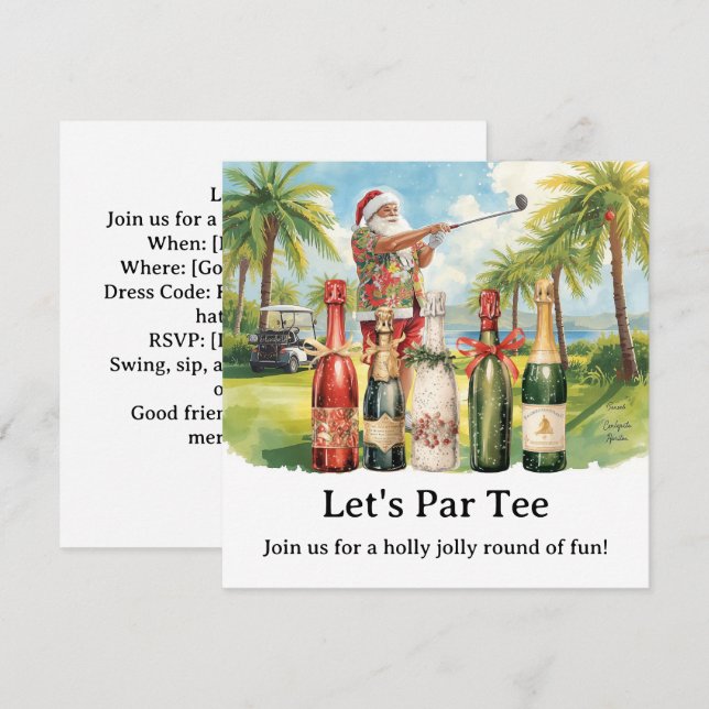 Invitación Golf Christmas Party Let’s Par tee with Santa  (Anverso / Reverso)