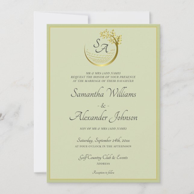 Invitación Golf Clásico Monograma Formal Escudo Boda Elegante (Anverso)