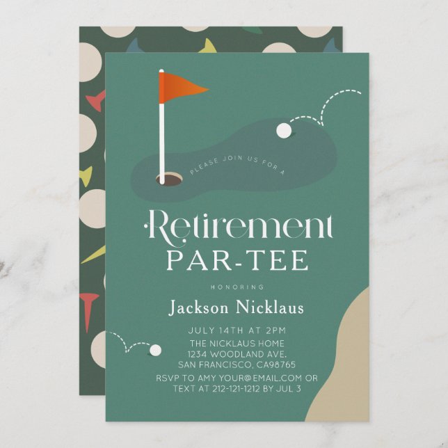 Invitación Golf Course Fairway Flag Retirement Par-Tee (Anverso / Reverso)