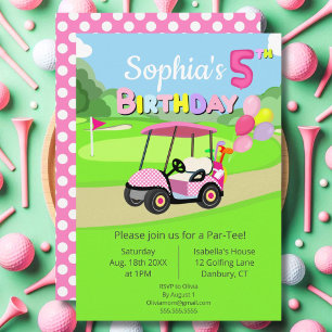 Invitación Golf Cute 5º cumpleaños Polka Dot Pink Girly