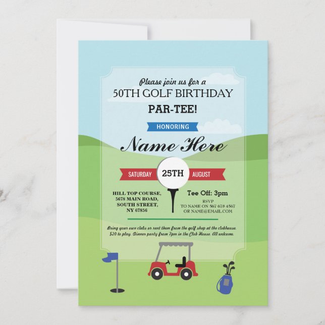 Invitación Golf de la fiesta de cumpleaños cualquier (Anverso)