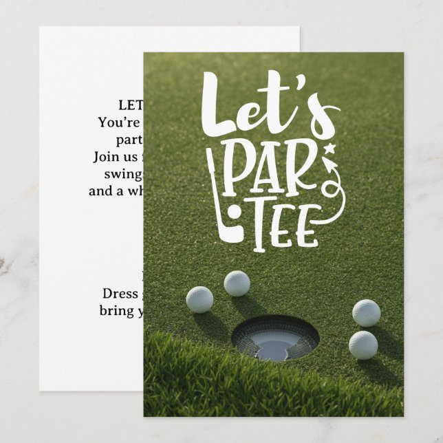 Invitación Golf deja pelota de golf par en césped verde (Anverso / Reverso)