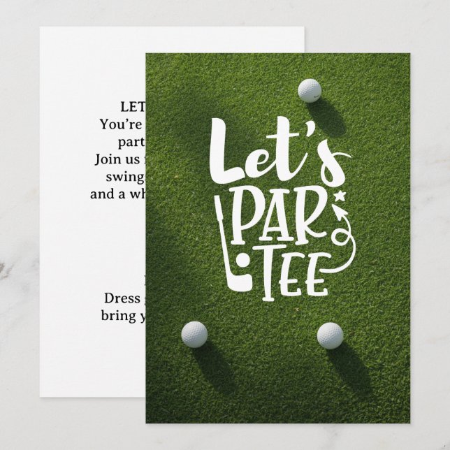 Invitación Golf deja pelota de golf par en césped verde (Anverso / Reverso)
