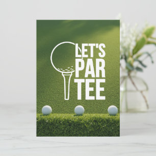 Invitación Golf deja pelota de golf par en tee en césped verd