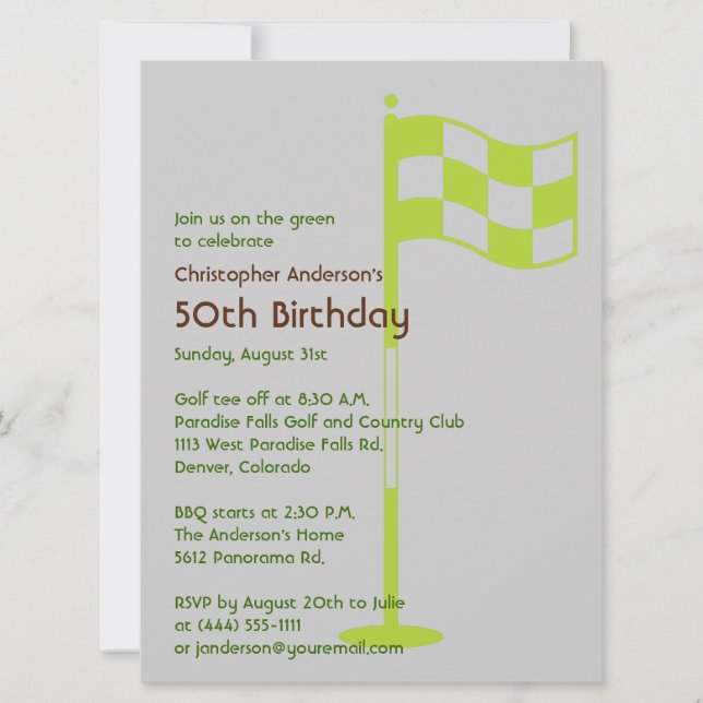 Invitación Golf del golfista Golfing el 50.o cumpleaños de la (Anverso)