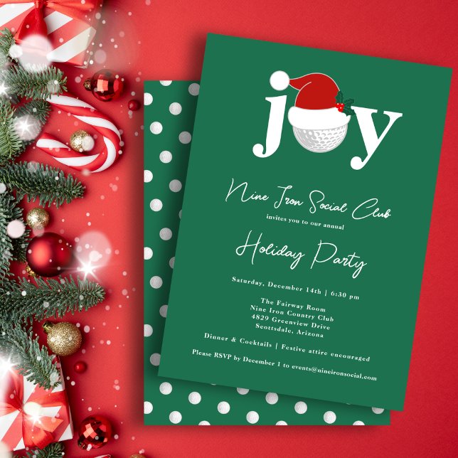 Invitación Golf Festive Holiday Party Joy Typography Green (A modern invite for your holiday gathering 🎄
Personalize for your club, family, or business)