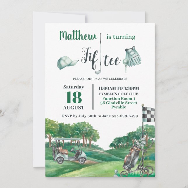 Invitación Golf Fiesta 50.º Campo de Golf Verde de 50 Años (Anverso)