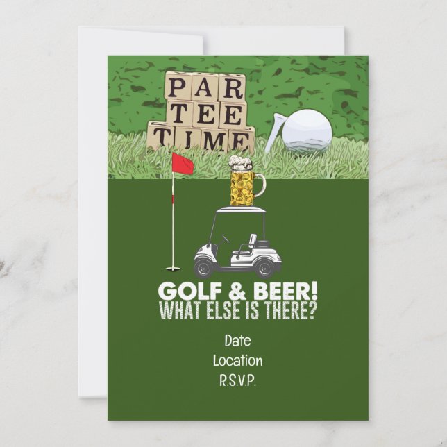 Invitación Golf Fiesta y Cerveza divertida diciendo para los  (Anverso)