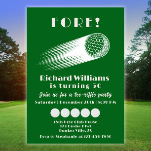 Invitación Golf Fore Tee-Riffic Green 50 cumpleaños