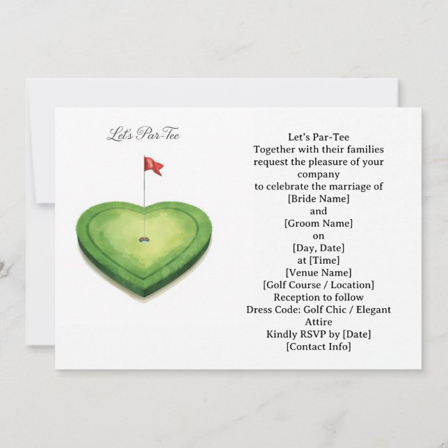 Invitación Golf golf flag on heart shape for wedding (Reverso)