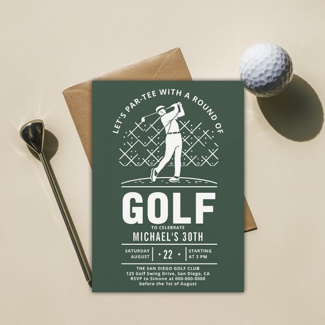 Invitación Golf Golf Golf Golf Elegante Moderno 30 cumpleaños (golf party 30th birthday invitation him men boyfriend golfer golfing elegant modern classy)