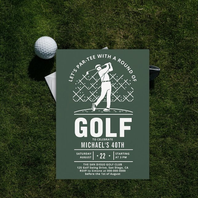 Invitación Golf Golf Golf Golf Elegante Moderno 40 cumpleaños (golf party 40th birthday invitation him men boyfriend golfer golfing elegant modern classy)