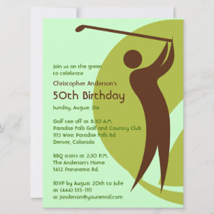 Invitación Golf Golfer Golf Golf Green Brown 50 cumpleaños