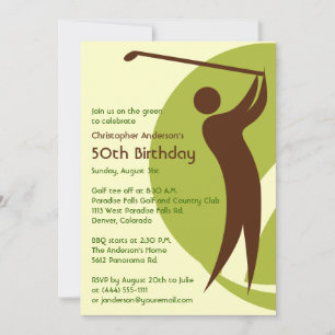 Invitación Golf Golfer Golf Golf Green Brown 50 cumpleaños