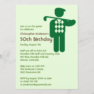 Invitación Golf Golfer Golf Green Brown 50 cumpleaños
