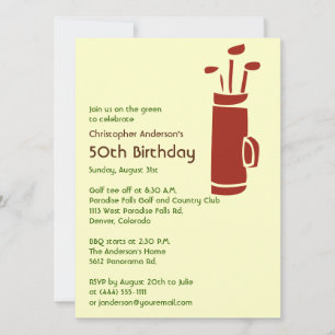 Invitación Golf Golfer Golf Green Brown 50 cumpleaños