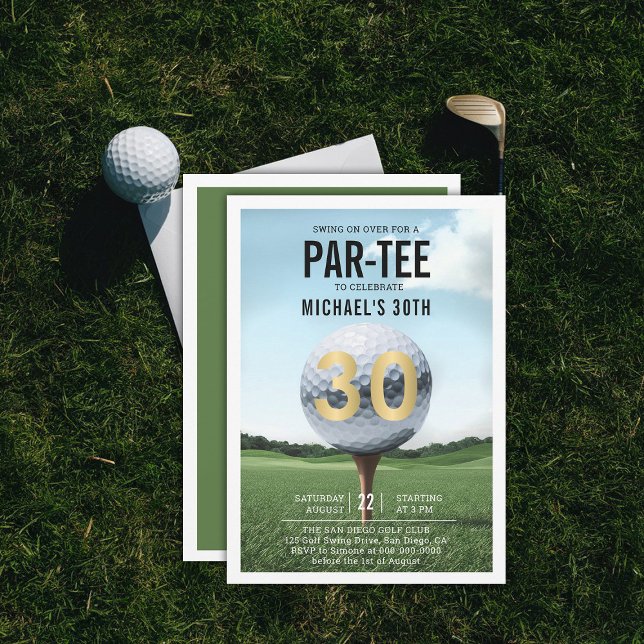 Invitación Golf Golfer Golfing Hombres Modernos 30 cumpleaños (men 30th birthday invitation golf golfer golfing theme elegant modern classy stylish)