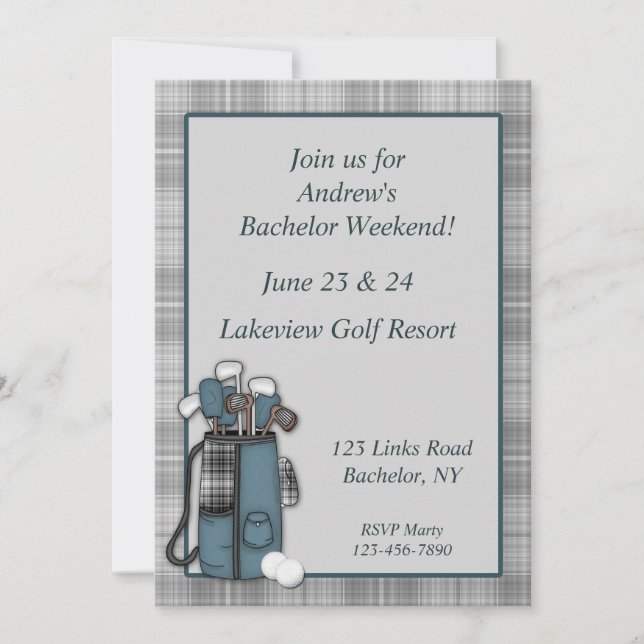 Invitación Golf Gray Plaid (Anverso)