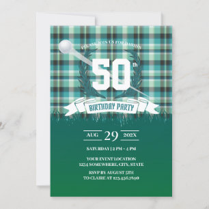 Invitación Golf Green Gingham Pattern 50º cumpleaños