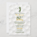 Invitación Golf Green Gold Golfball Golf 80th Birthday<br><div class="desc">Invitación a la fiesta de cumpleaños número 80 de los amantes del golf, el golf y el golf verde, dorado y blanco. Perfecto para alguien a quien le gusta jugar golf, esta invitación de 80 años de golf presenta un ícono verde de un golfista emparejado con la redacción verde y...</div>